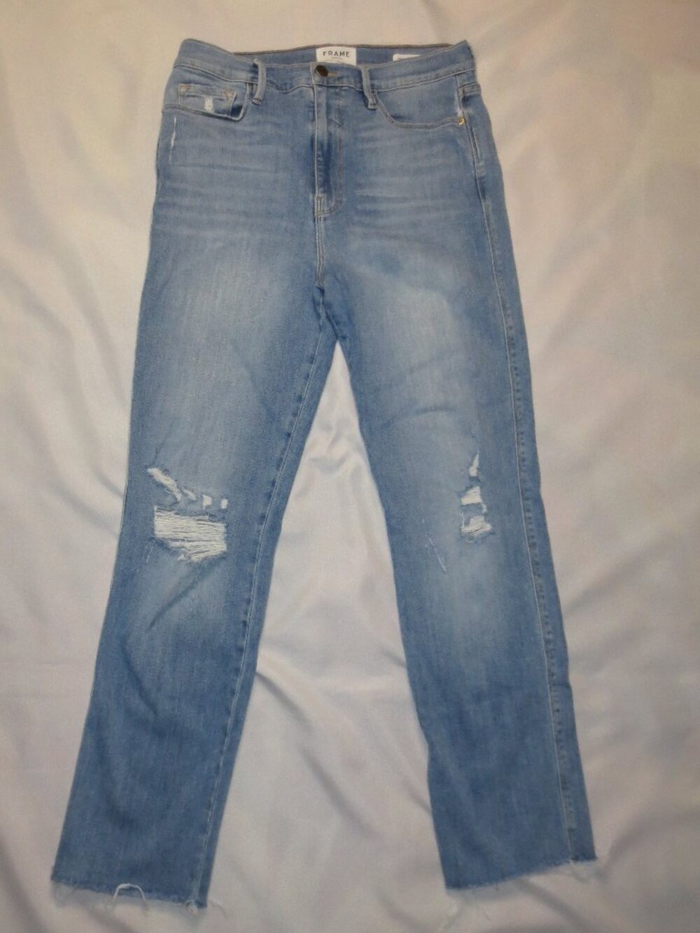 FRAME womens JEANS blue LE SYLVIE SLENDER STRAIGHT distressed DENIM SIZE 29